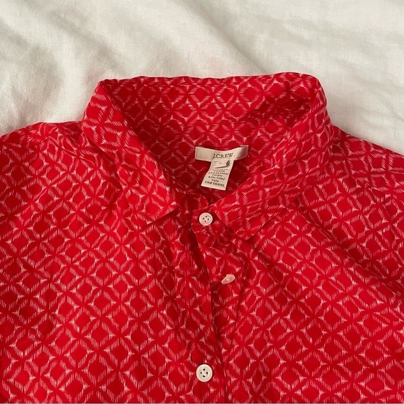 Jcrew SMALL Red Print popover blouse Silk Cotton Blend lightweight - Picture 2 of 7